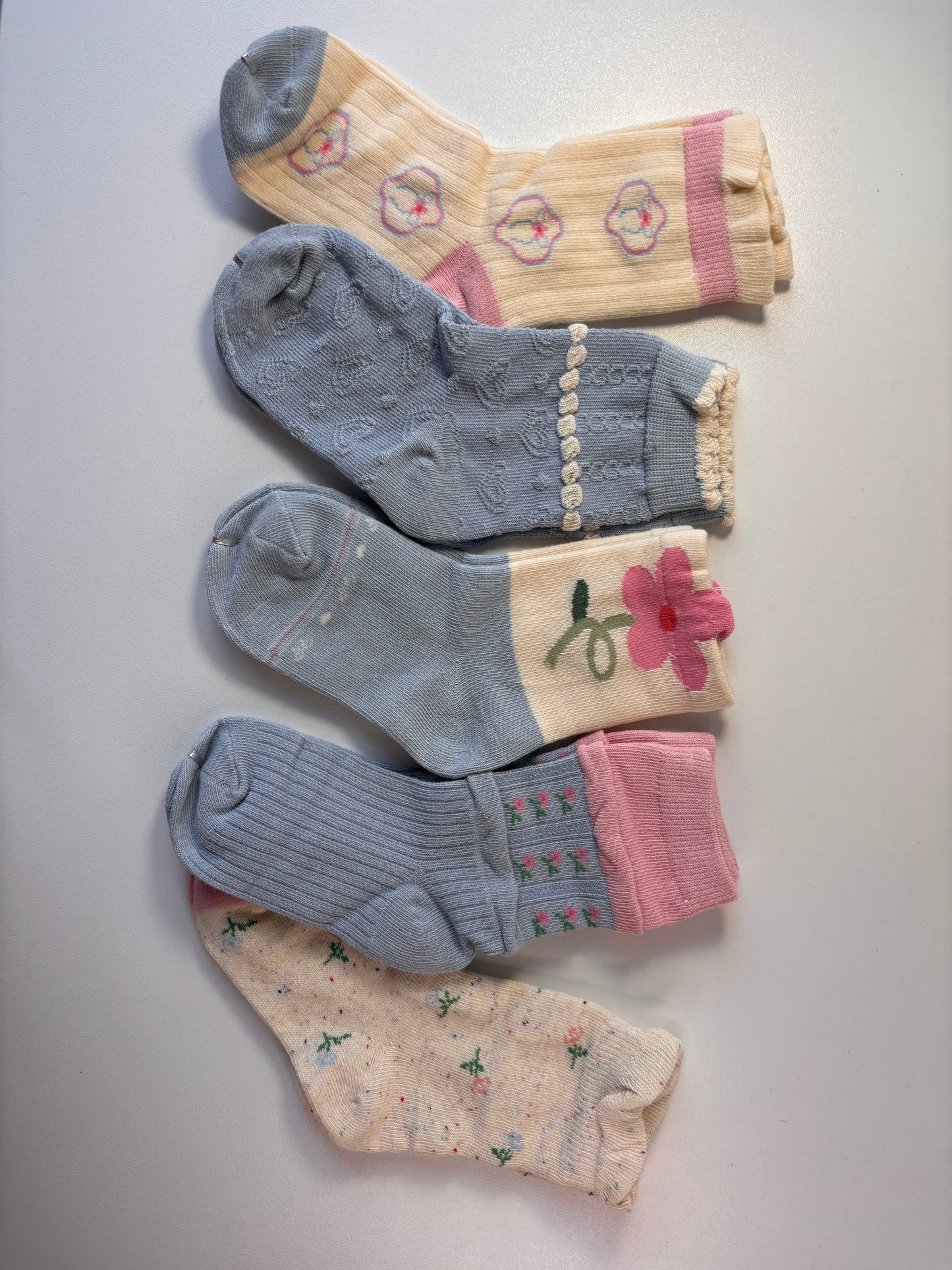 chaussettes enfants fleur bleu lot de 5