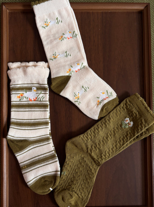 chaussettes caneton vert fille lot de 3