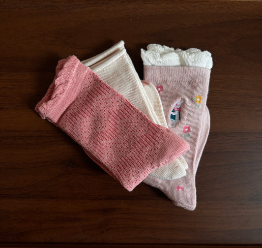 chaussettes lapin et fleurs fille lot de 3