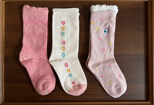chaussettes lapin et fleurs fille lot de 3