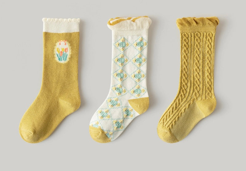 chaussettes enfants tulipe jaune lot de 3