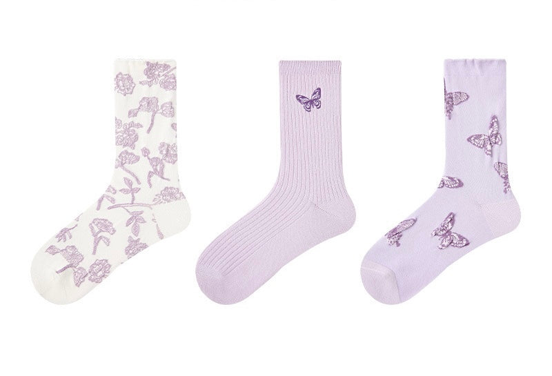 chaussettes adultes papillons violets lot de 3