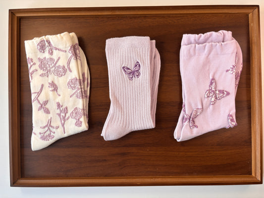 chaussettes adultes papillons violets lot de 3