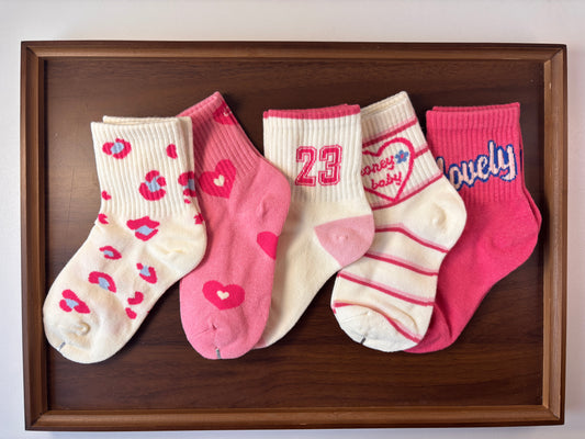 chaussettes enfants cœur rose lot de 5