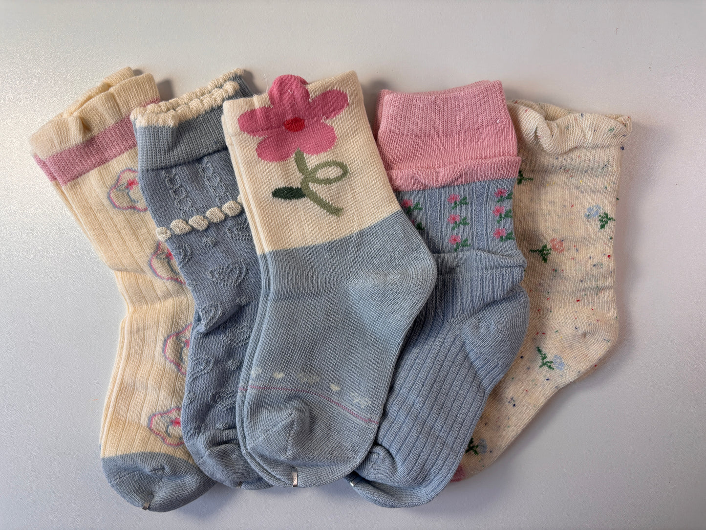 chaussettes enfants fleur bleu lot de 5