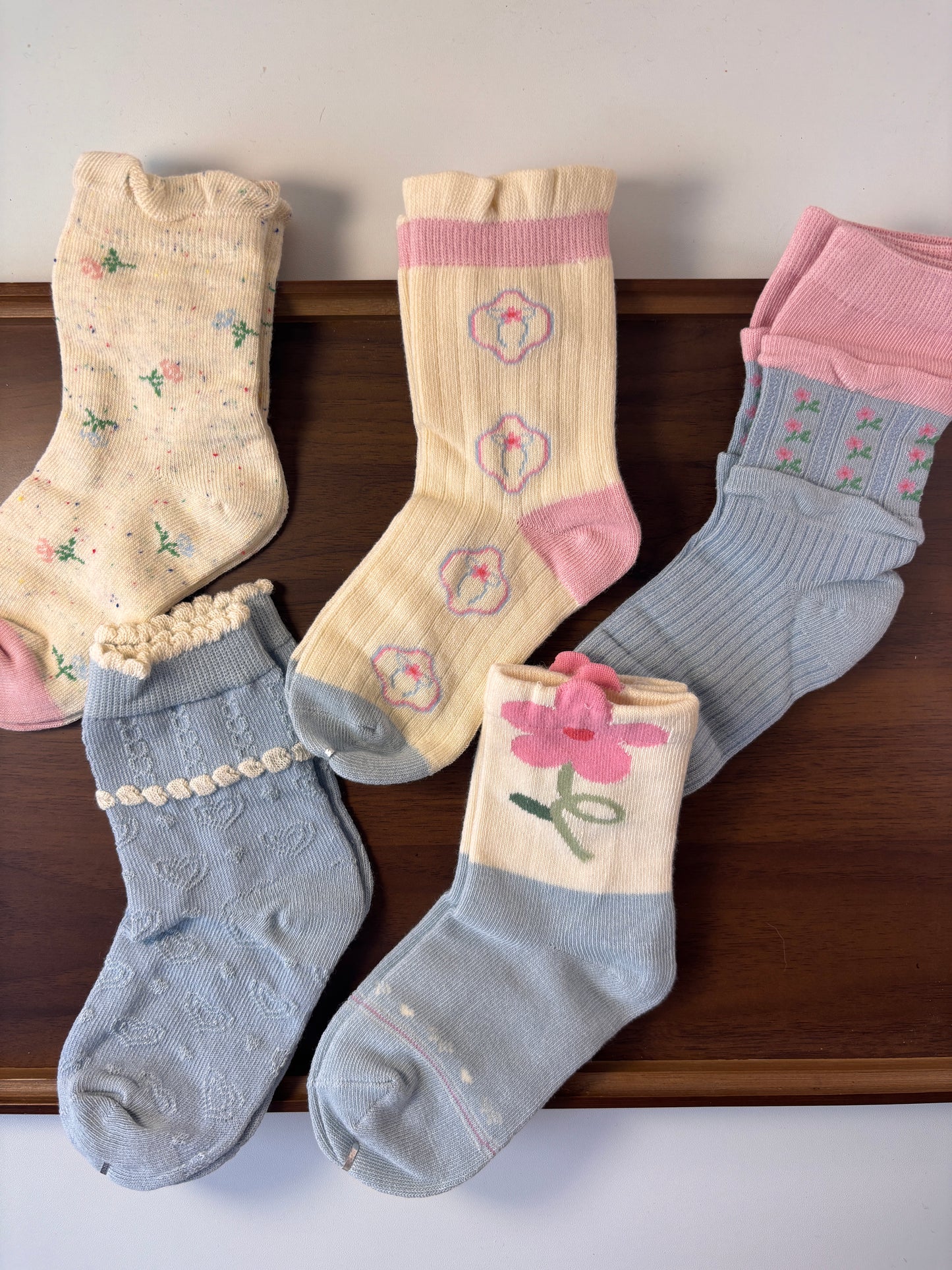 chaussettes enfants fleur bleu lot de 5
